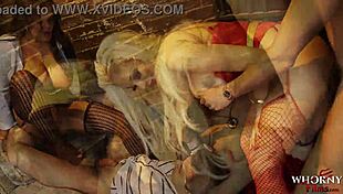 watch these busty blondes and brunettes sucking cocks in a hot alley foursome?