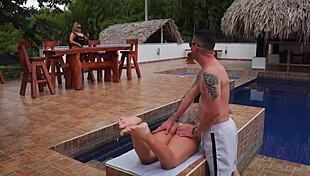 so, cheating husband bangs petite blonde naty delado outdoors. wife catches cum!