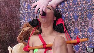 In this high definition bdsm scene, a slobbery teen 18+ is bound and roughly choked while deepthroating a cock.