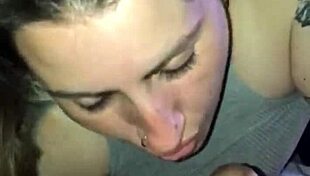 Latina slut gives deepthroat blowjob and swallows cock.