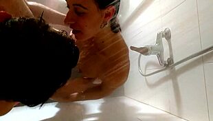 recorded from ceiling in shower with doggystyle big cock blowjob and cum in mouth