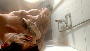 recorded from ceiling in shower with doggystyle big cock blowjob and cum in mouth