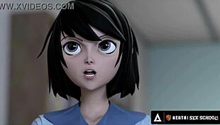 Busty hentai teacher demonstrates sex techniques