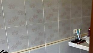 A mouth full of cum from stepson while sitting on toilet