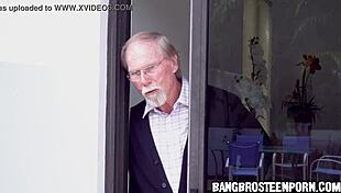 Cute teen gets spanked by grandpa, horny old man with big ass and tits.