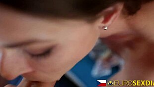 sexy dressed euro babe fed and fucked by big dick