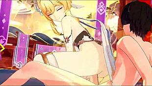 Genshin Impact babe rides cowgirl with squirting