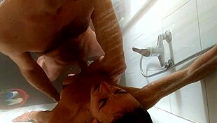 recorded from ceiling in shower with doggystyle big cock blowjob and cum in mouth