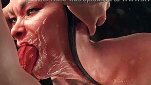 Kitana gives a deadly blowjob to bulging senpai.