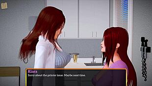 Anime hentai features redhead with big tits in homemade game