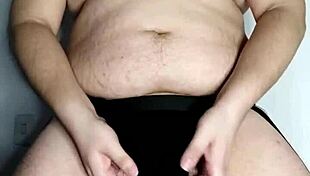Fat gay man masturbates and shows off big ass