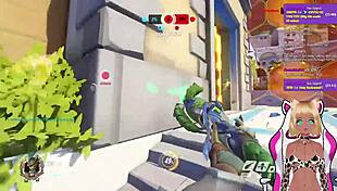 vtuber lewdneko gets spanked playing overwatch in hentai anime
