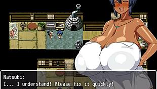 Tanned girl natsuki masturbates huge bbc outside in hentai game ep 12