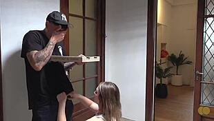 I tricked my husband to the bank while sucking the pizza guy's dick