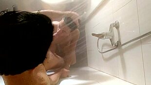 recorded from ceiling in shower with doggystyle big cock blowjob and cum in mouth