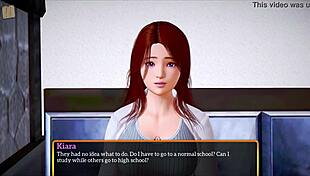 Anime hentai features redhead with big tits in homemade game