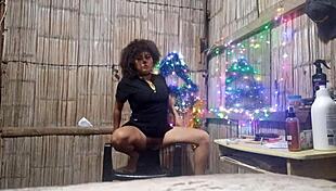 Beautiful Asian woman feels passionate Christmas adventure with pizza boy