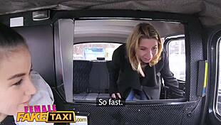 Skinny Czech Lesbians with Great Tits Enjoy Strap-On Action in Fake Taxi