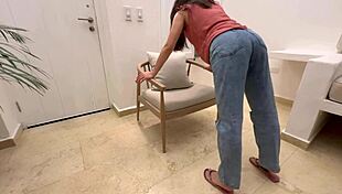 Lesbian boss dominates me in her living room with orders and fucking