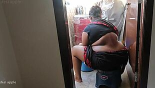 young boy jerks in front of maid