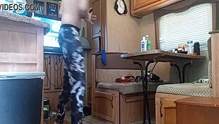 Friends camper alone in the woods