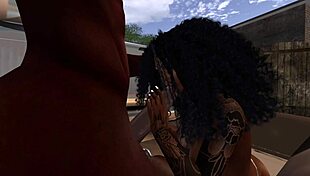 Second life black man fucks black woman at a drive in movie theater