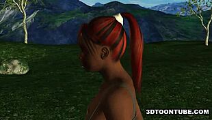 Two Bi 3D Babes Lick Pussies And Share Cock Outdoors