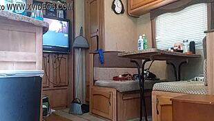 Friends camper alone in the woods