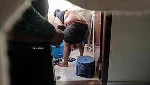 young boy jerks in front of maid