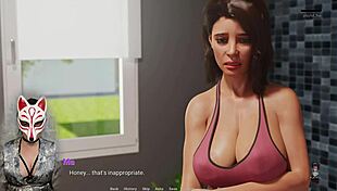 Beautiful brunette MILF in 3D cartoon, hands to mouth and ass