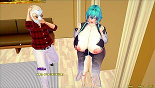 the caretaker milf gives blowjob leading to creampie in hentai game