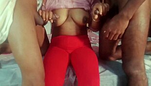 Bengali step-mom fucks friend intensely in bedroom, big ass fingered.