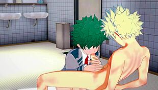 midoriya gives bakugou a blowjob in my hero academia yaoi. 😏