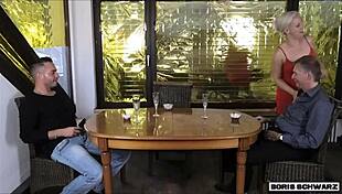 Horny milf gets creampied by neighbor at dinner