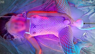 Blonde in stockings orgasms on huge cock