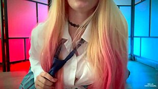 Hot Student Bella Hentaigirl Stretching Tight Holes