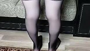 pink shirt, black skirt, sissy crossdresser shemale rides big butt hard