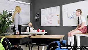 Stepsis Emma Starletto and Lily Larimar Spanking in Classroom 😏