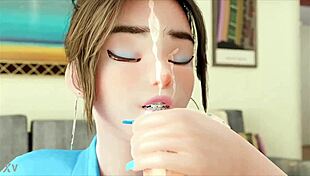 Mei performs blowjob and handjob on big cock