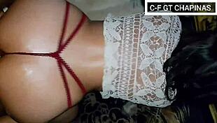 My sexy Latina chapina in mini shorts and heels flaunts huge ass in lingerie before intense fucking.