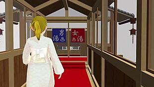 Anime woman bathing in public sento