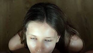 looking in your eyes while sucking dick and balls until cum in mouth