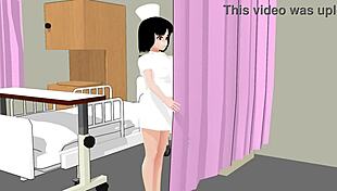 perverted nurse plays doctor with anime girl in hentai style