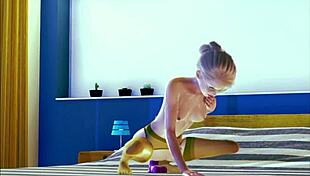 teen in stockings performs solo masturbation in 3d hentai anime style