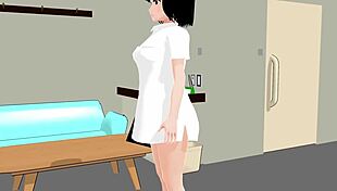 perverted nurse plays doctor with anime girl in hentai style