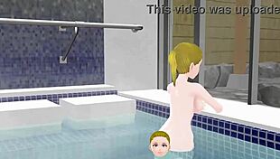 Anime woman bathing in public sento