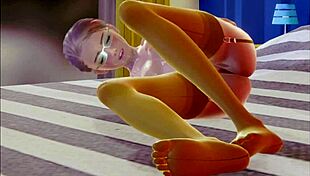 teen in stockings performs solo masturbation in 3d hentai anime style