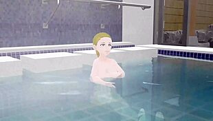 Anime woman bathing in public sento