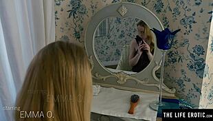 Petite Blonde in Fishnets Rides Huge Black Dildo Doggystyle