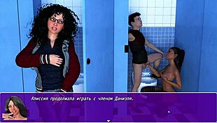 Watch Angelica in this hentai remake, getting horny in stockings with hairy pussy on the toilet